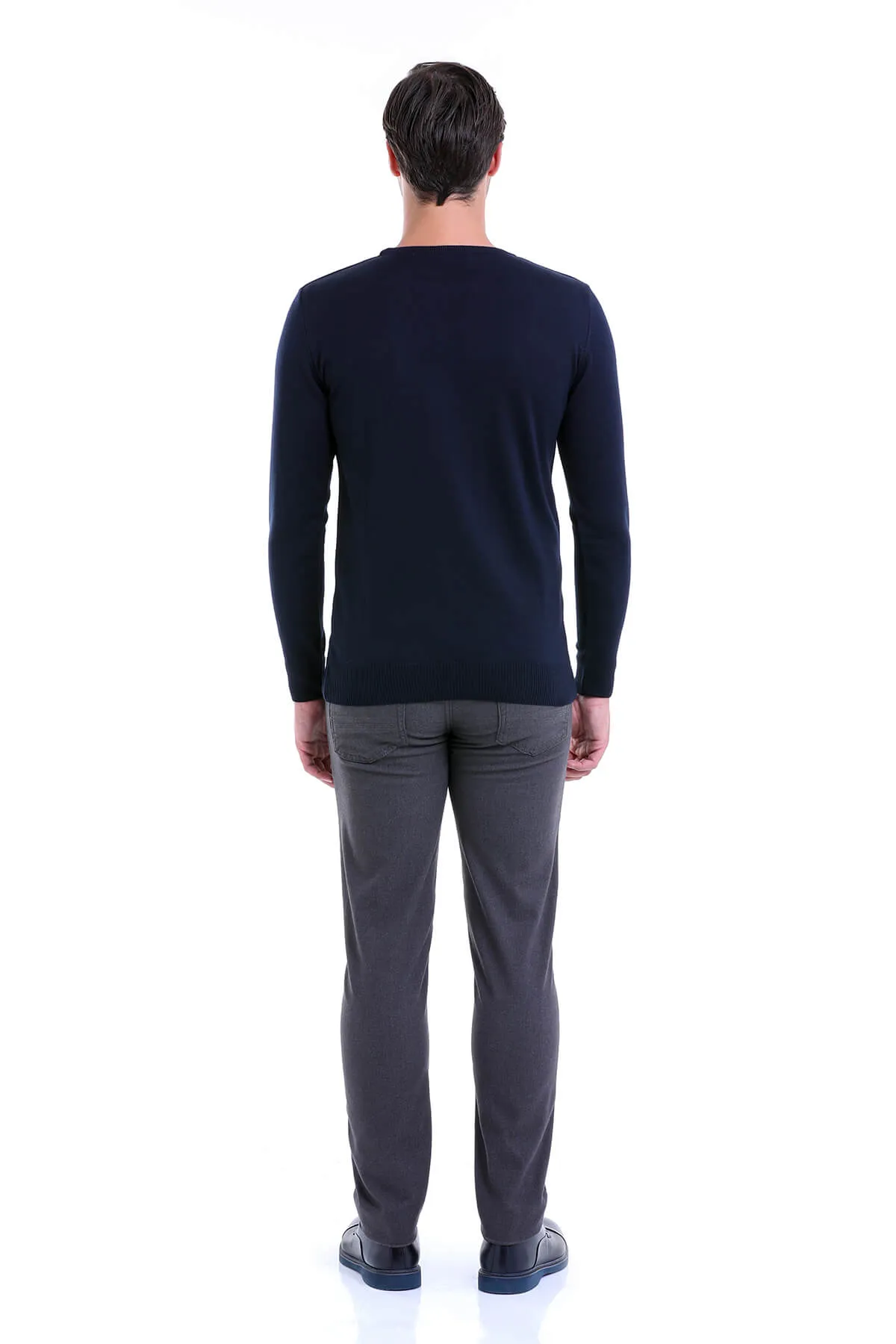 Comfort Fit Wool Blend Navy Crewneck Sweater