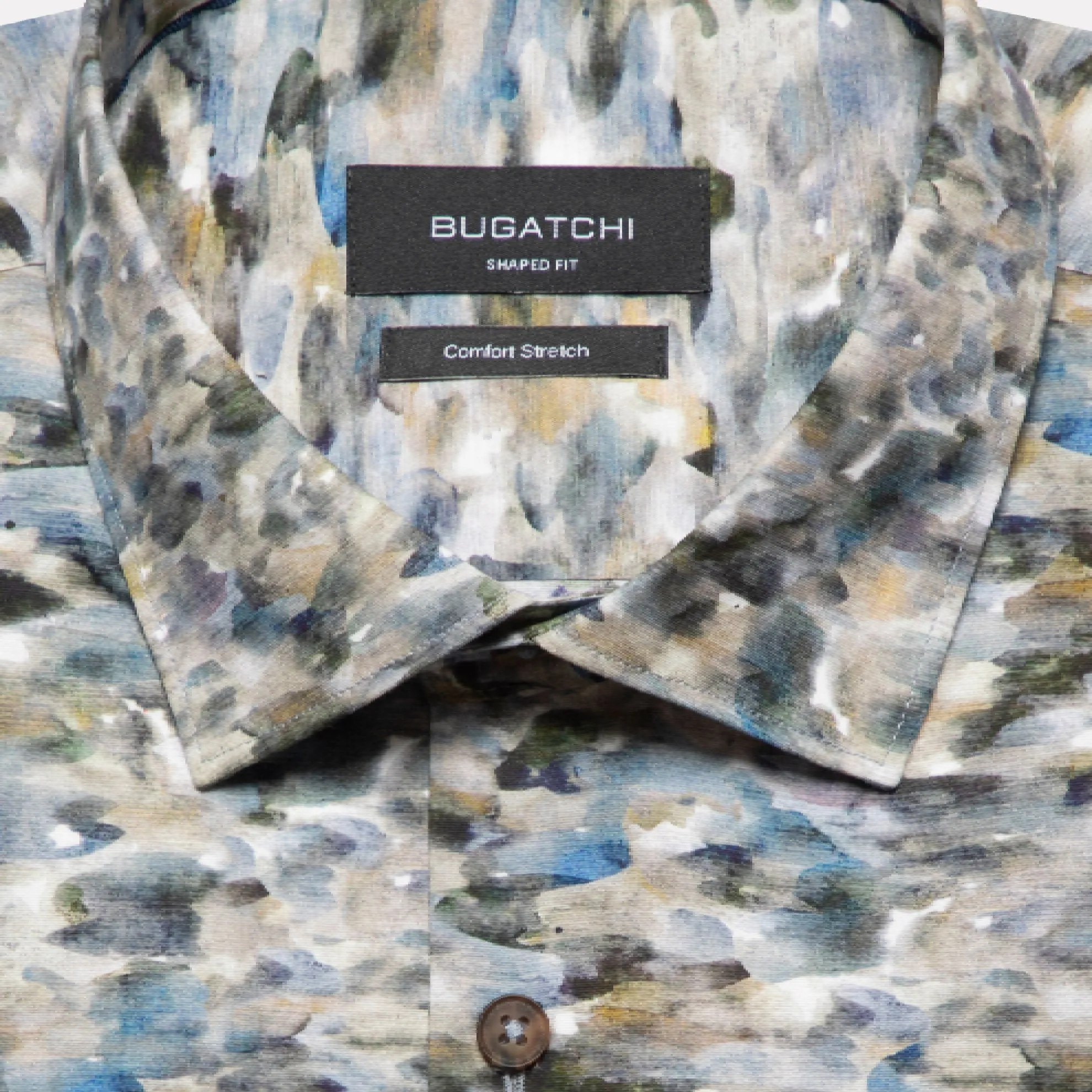 Comfort Stretch "Watercolour" Print Shaped Fit Shirt / Clay