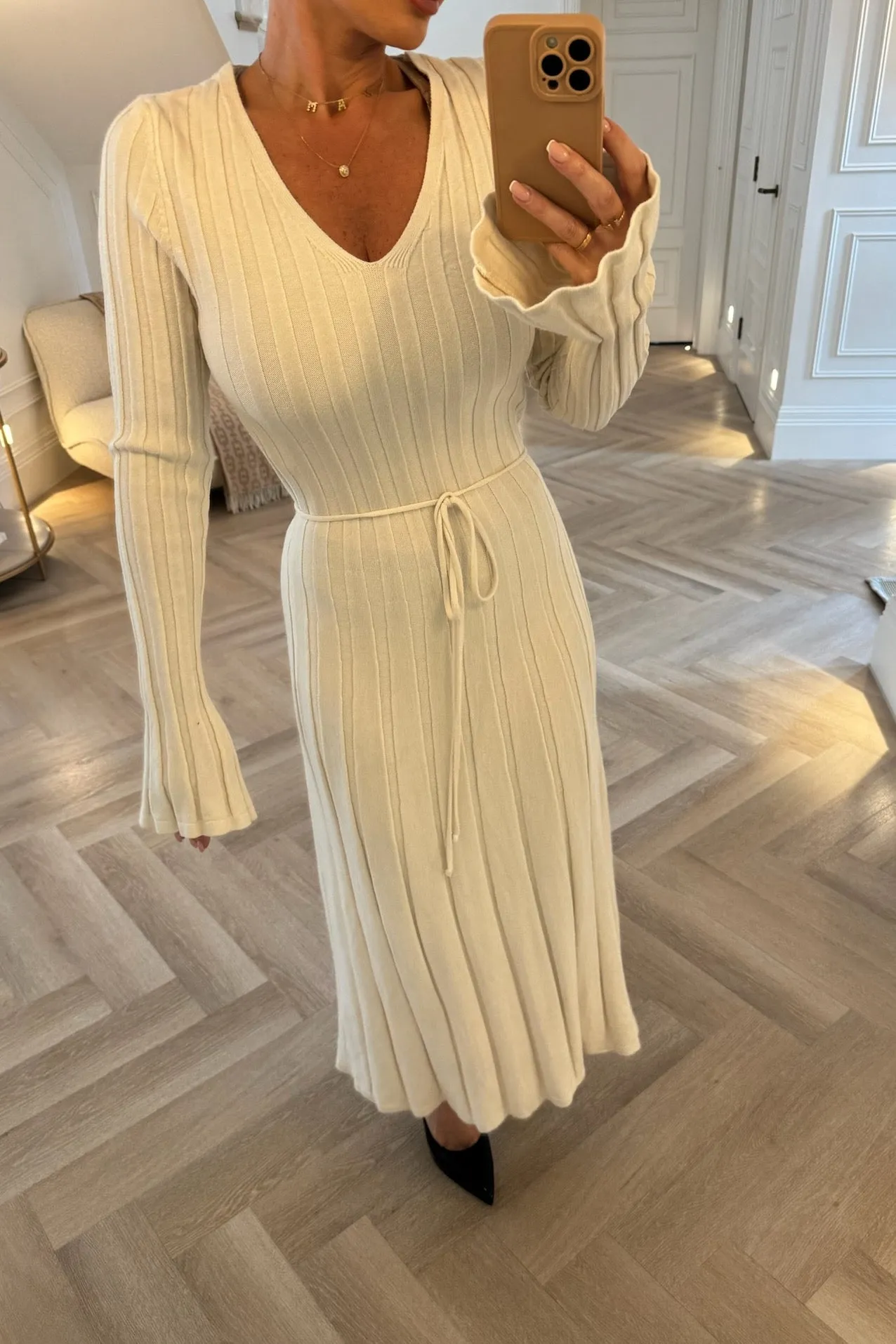 CREAM SOFT KNIT RIBBED MIDAXI DRESS