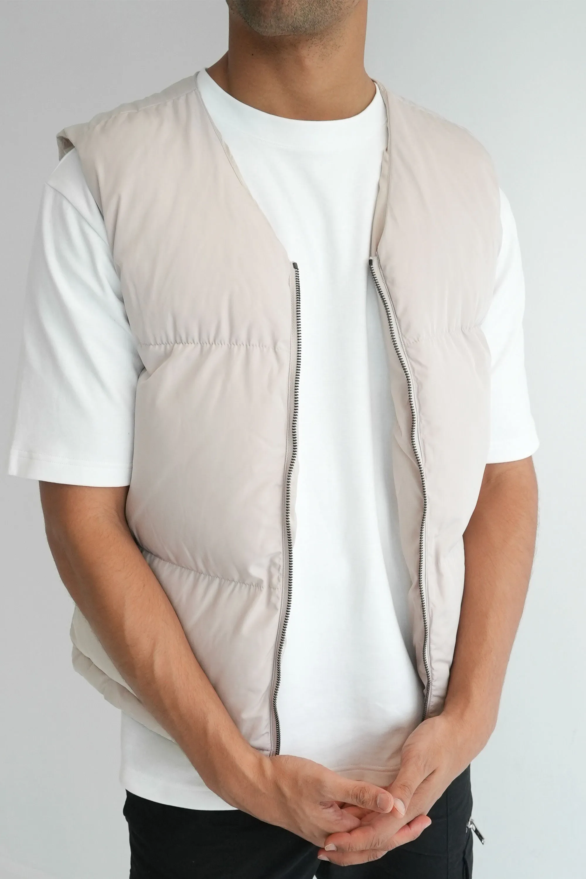 Cropped Puffer Gilet - Stone