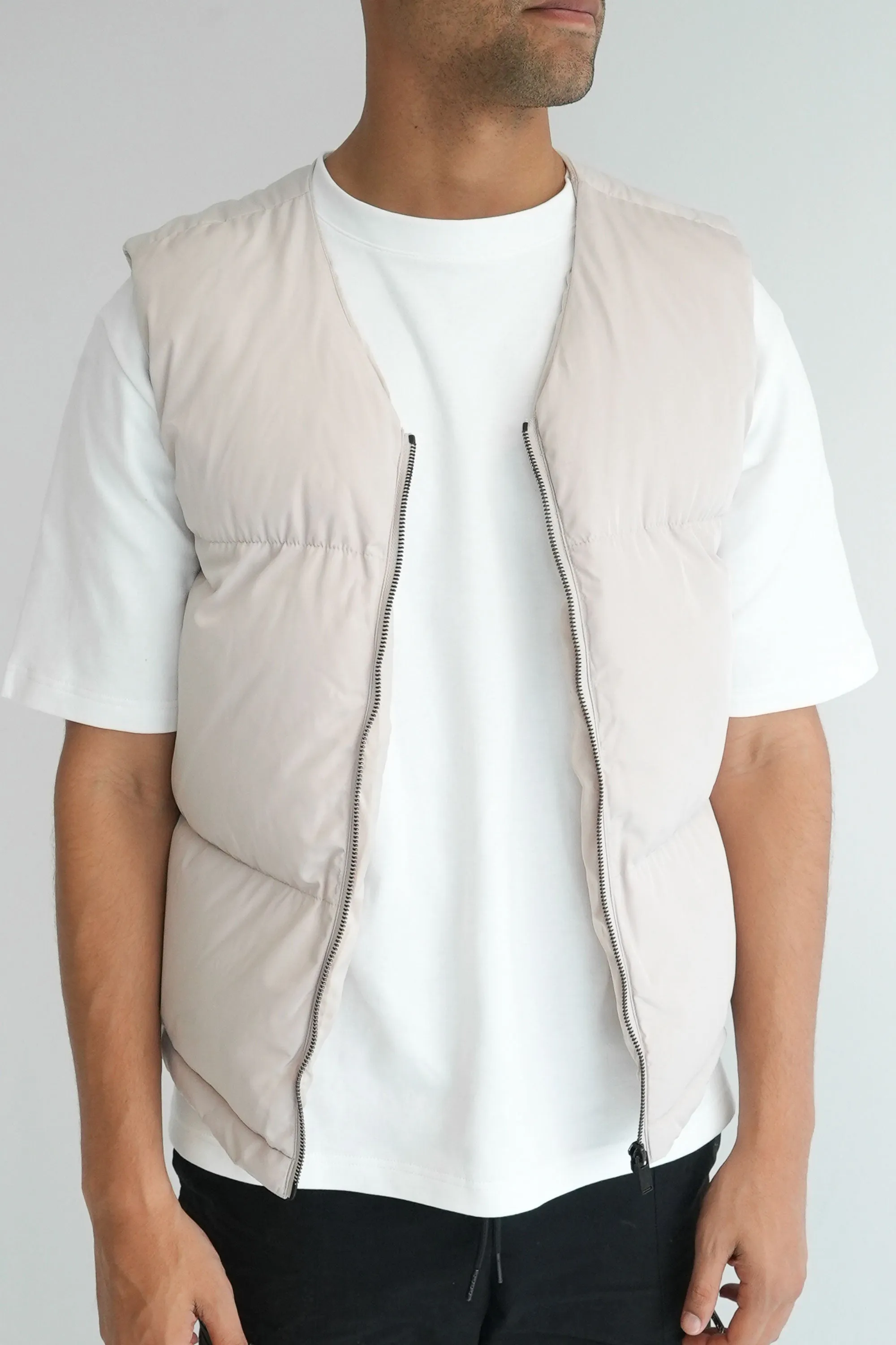 Cropped Puffer Gilet - Stone