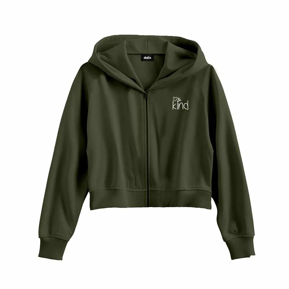 Dalix Be Kind Cropped Zip Hoodie