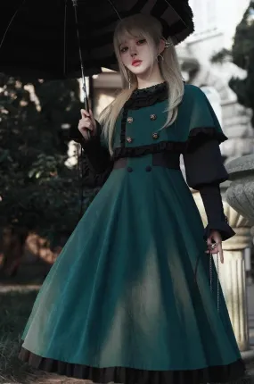 Dark Academia Witchcore Vintage Cape Dress Set