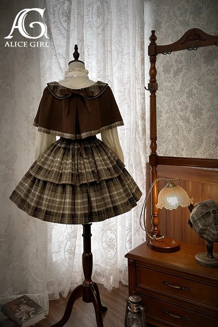 Detective School ~ Vintage Cool Plaid Lolita JSK Dress w. Cape by Alice Girl~Pre-order