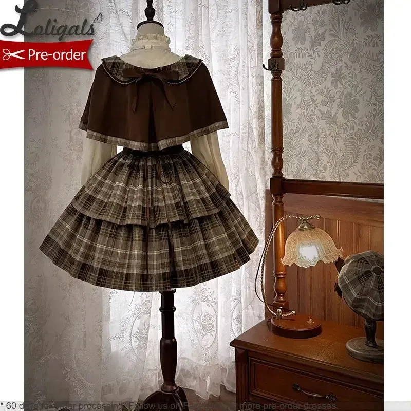 Detective School ~ Vintage Cool Plaid Lolita JSK Dress w. Cape by Alice Girl~Pre-order