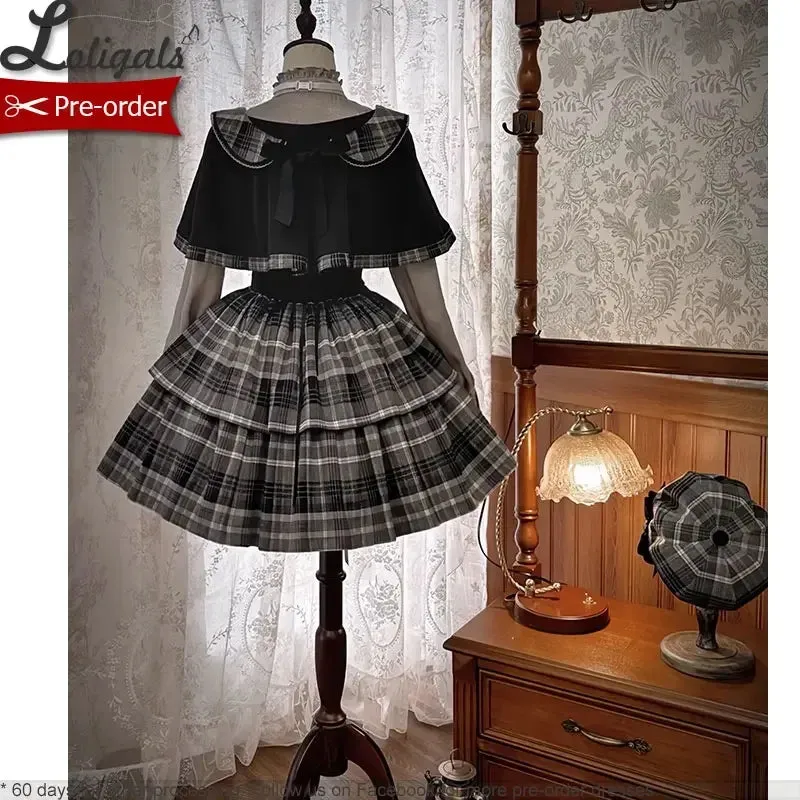 Detective School ~ Vintage Cool Plaid Lolita JSK Dress w. Cape by Alice Girl~Pre-order