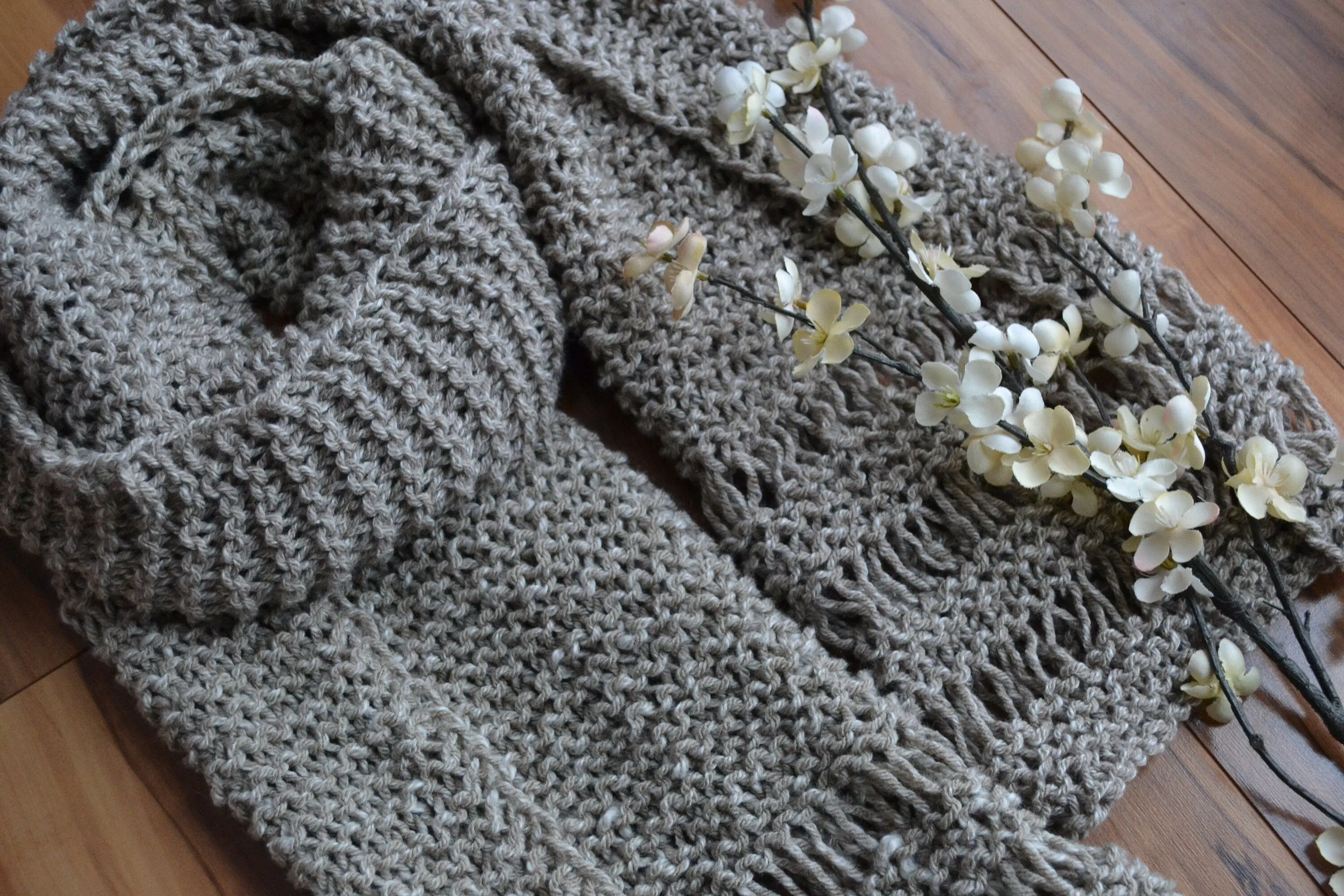 DIY KNITTING PATTERN All Seasons Scarf Hand Knitted Women's Oversized Chunky Boho Style Open End  Neck Warmer Taupe