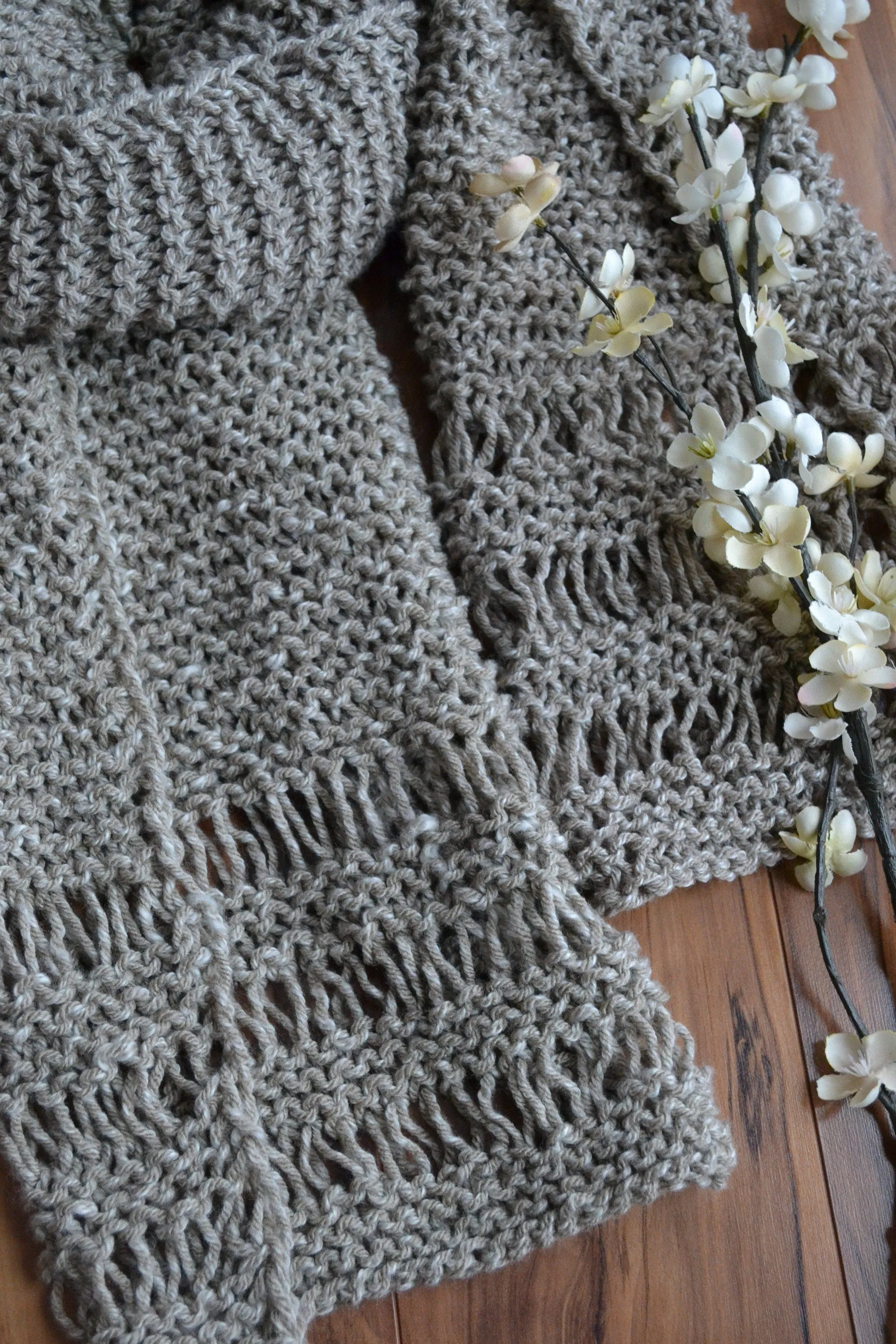 DIY KNITTING PATTERN All Seasons Scarf Hand Knitted Women's Oversized Chunky Boho Style Open End  Neck Warmer Taupe