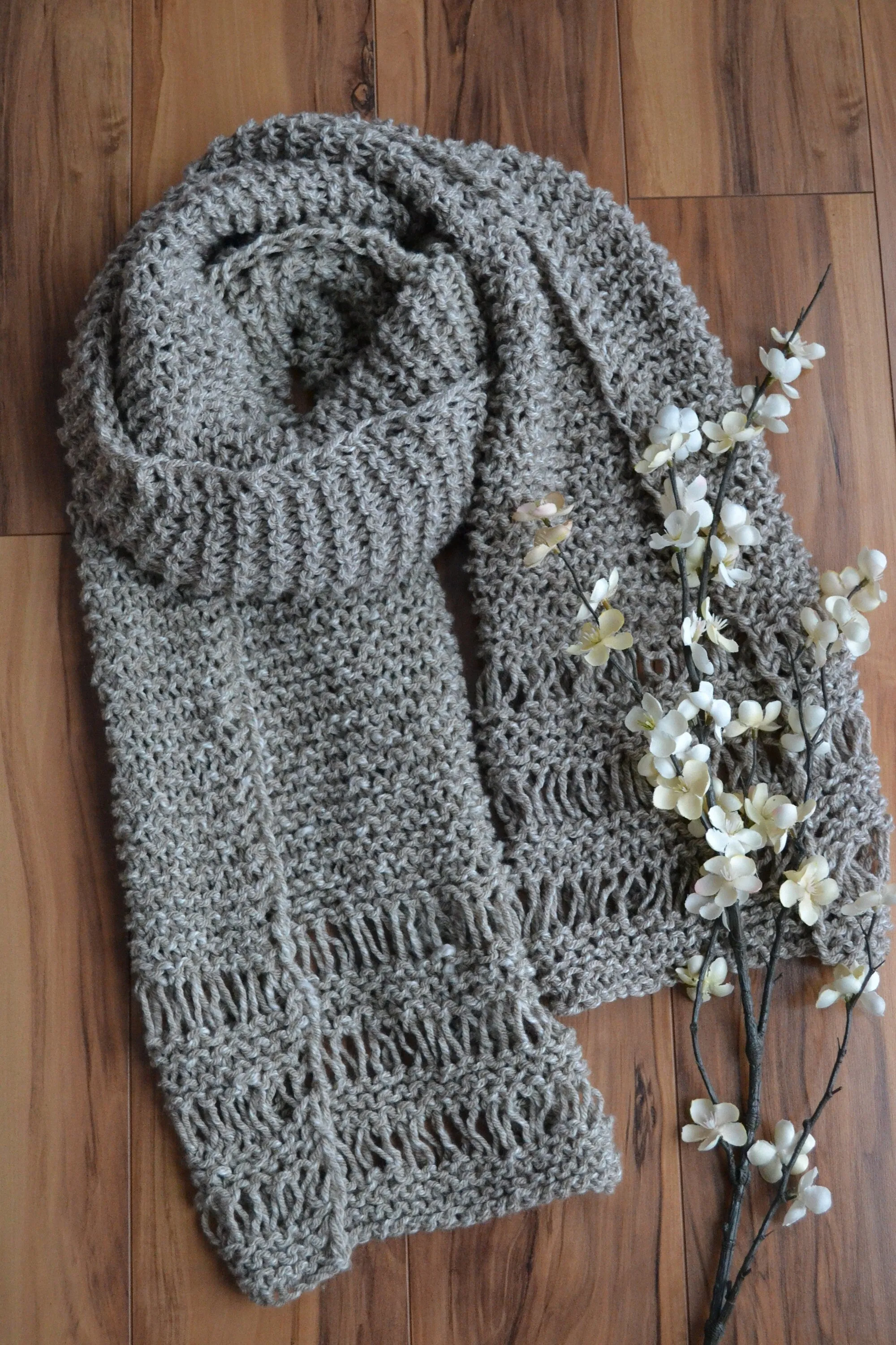 DIY KNITTING PATTERN All Seasons Scarf Hand Knitted Women's Oversized Chunky Boho Style Open End  Neck Warmer Taupe