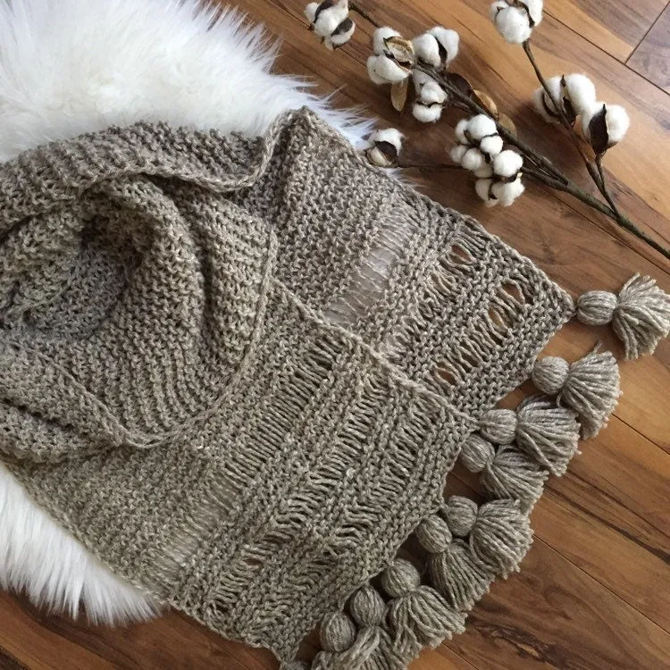 DIY KNITTING PATTERN All Seasons Scarf Hand Knitted Women's Oversized Chunky Boho Style Open End  Neck Warmer Taupe