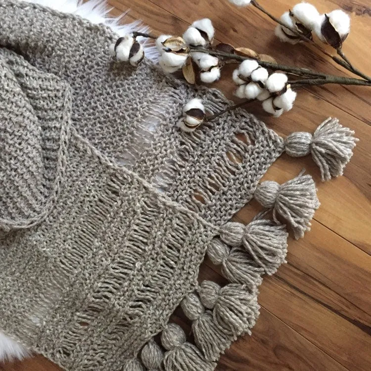 DIY KNITTING PATTERN All Seasons Scarf Hand Knitted Women's Oversized Chunky Boho Style Open End  Neck Warmer Taupe