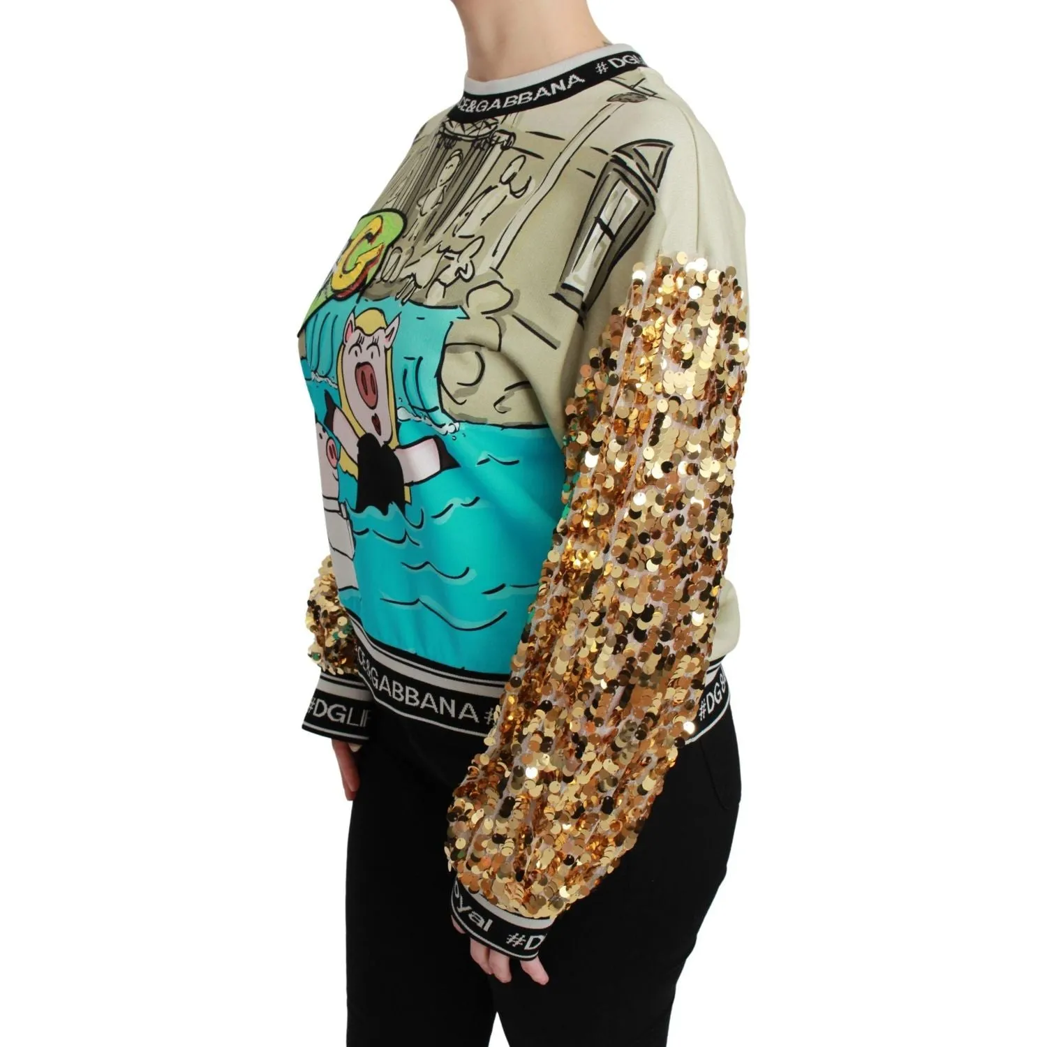 Dolce & Gabbana Chic Multicolor Motive Sequined Sweater