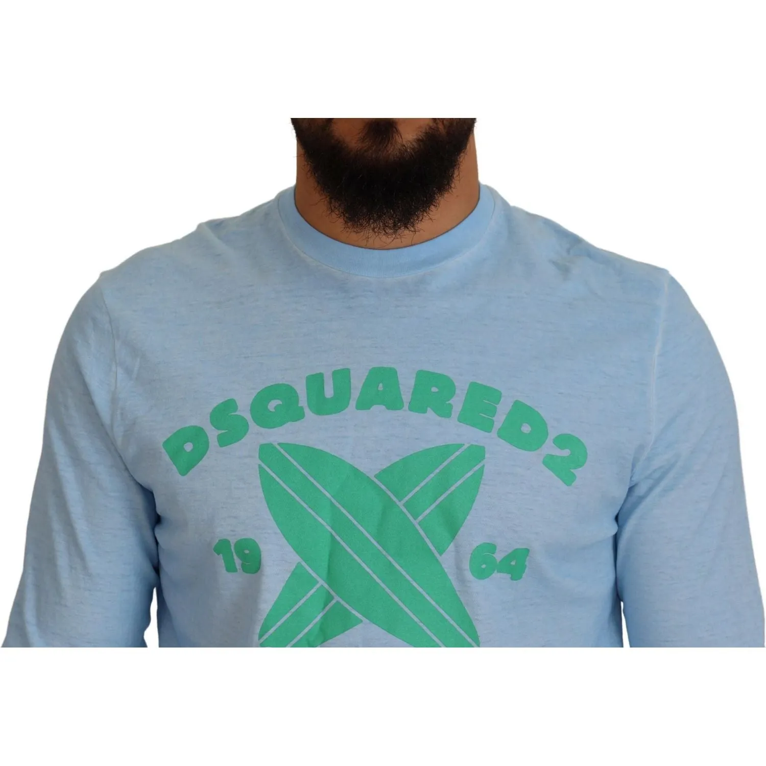 Dsquared² Light Blue Printed Long Sleeves Men Sweater