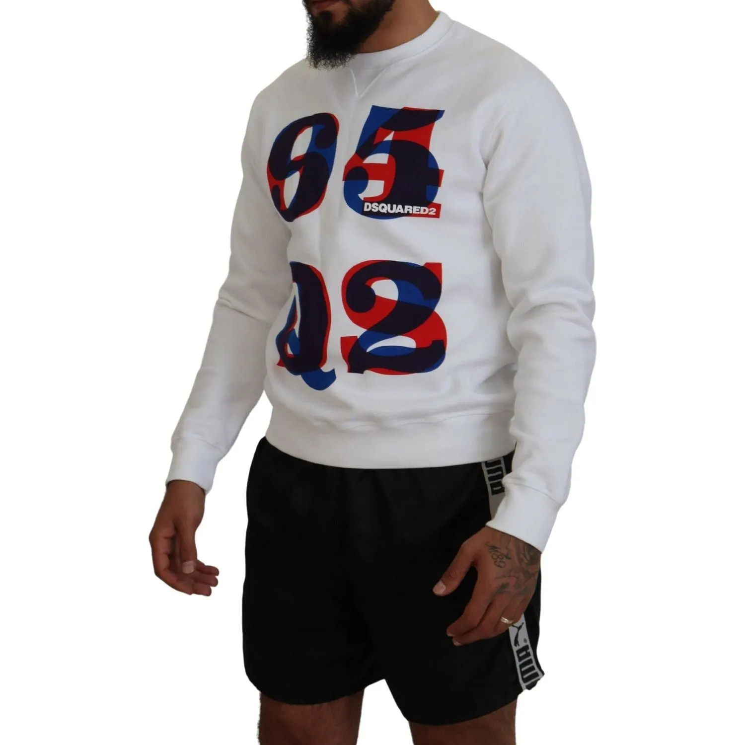 Dsquared² White Printed Long Sleeves Pullover Sweater