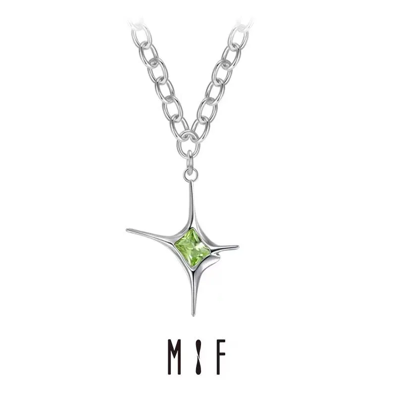 Emerald irregular Green star necklace sweater chain niche design hip hop designer jewelry silver color