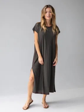 Frankie Knit Cotton Tee Midi Dress - Charcoal