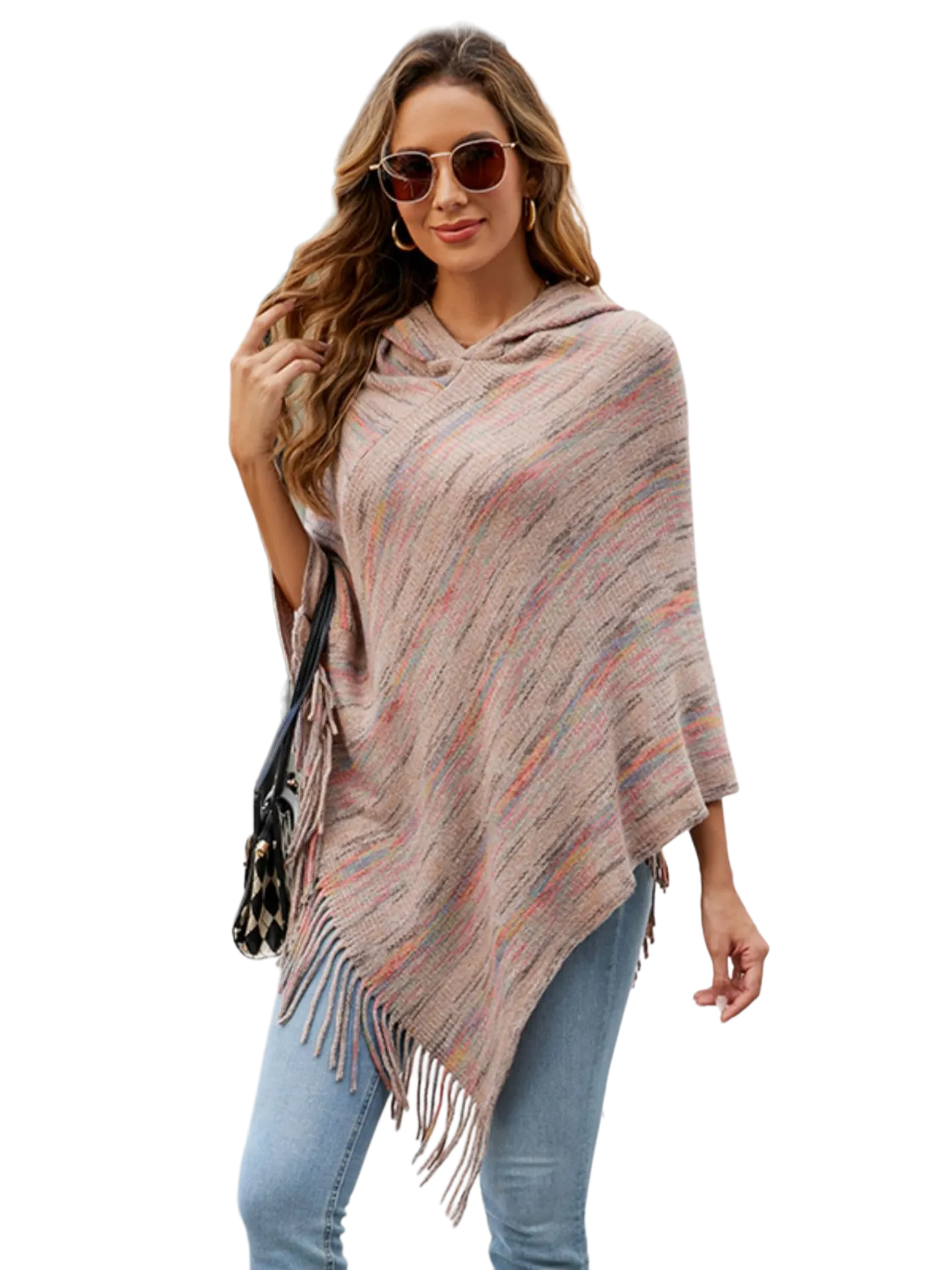 Fringe Hem Hooded Poncho