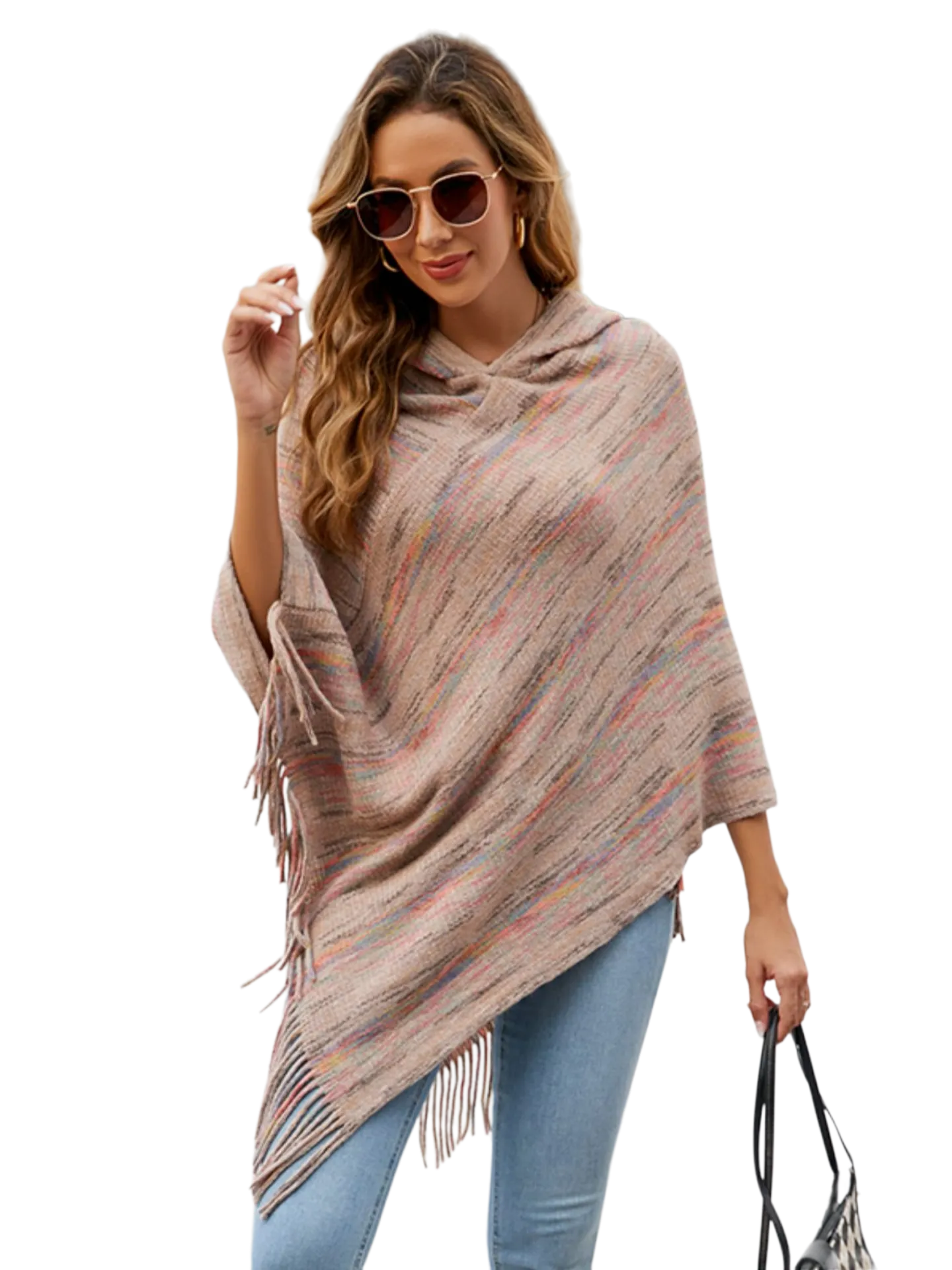 Fringe Hem Hooded Poncho