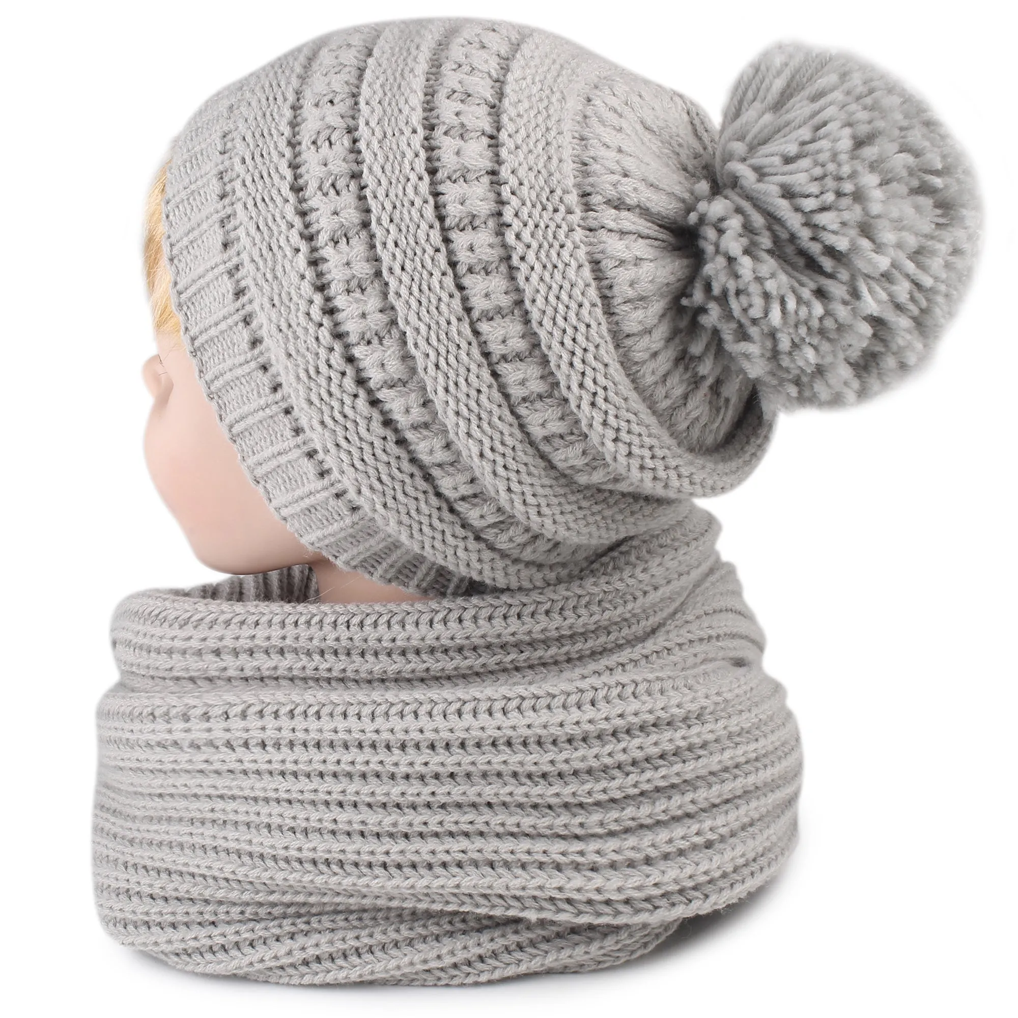 FURTALK Kida Winter Yarn Pompom Hat Scarf Set Drop Shipping CH012