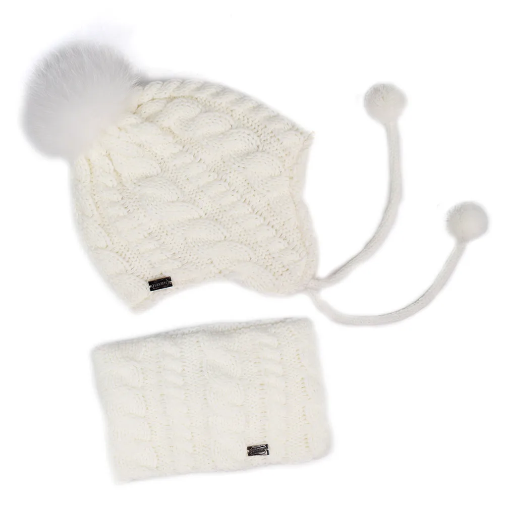 FURTALK Kids Winter Fur Pom Pom Hat Scarf Set  Drop Shipping SFFW004