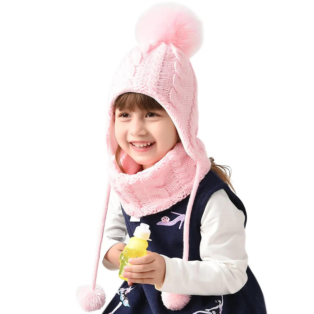 FURTALK Kids Winter Fur Pom Pom Hat Scarf Set  Drop Shipping SFFW004