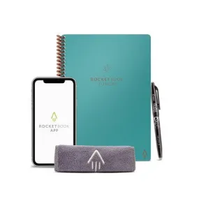 Fusion Smart Reusable Notebook 7 Page Styles 42 Pages 6"x8.8" Executive Size Eco-Friendly Notebook Teal Blue - Rocketbook