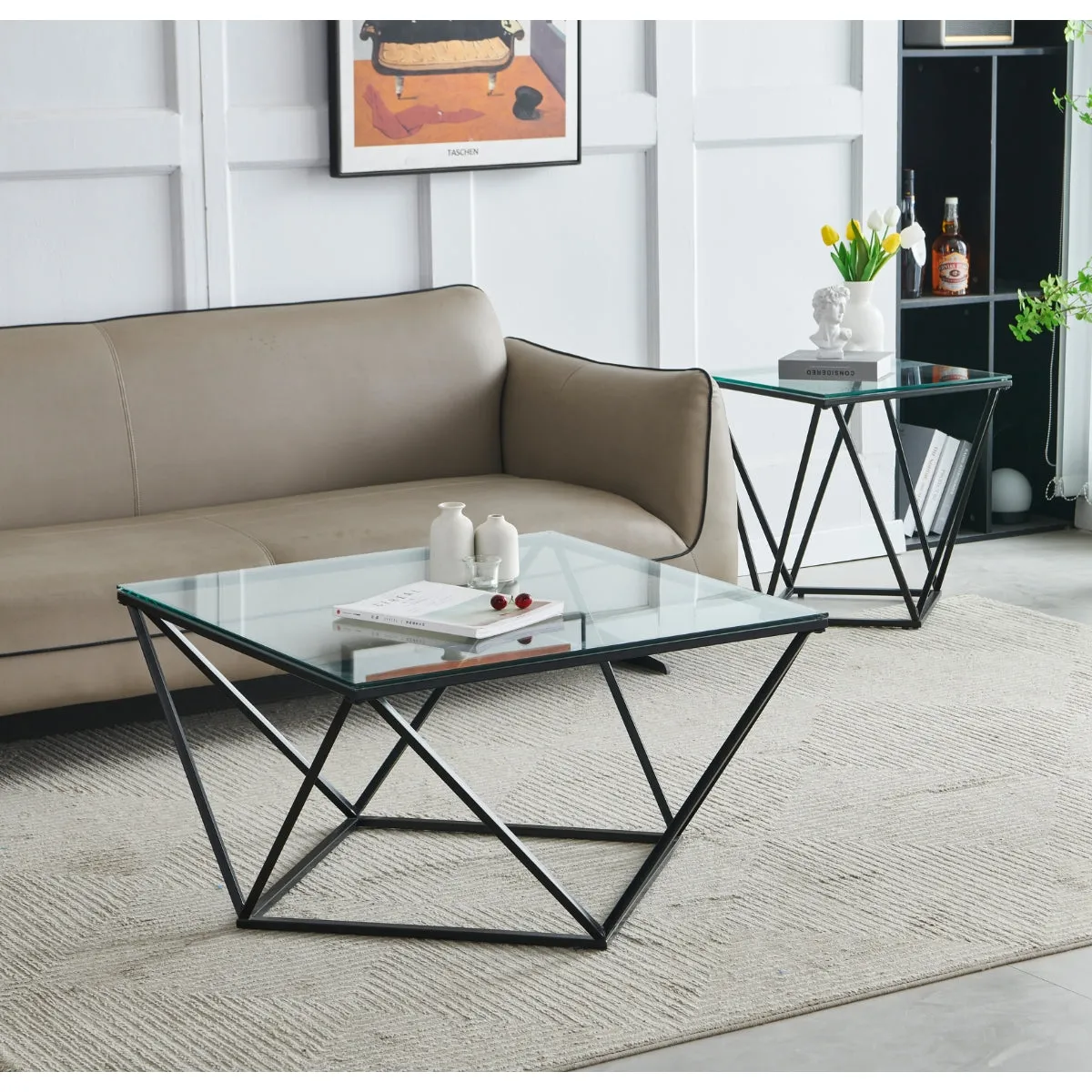 Geometric Prism End Table - Modern Styling and Durable Tempered Glass