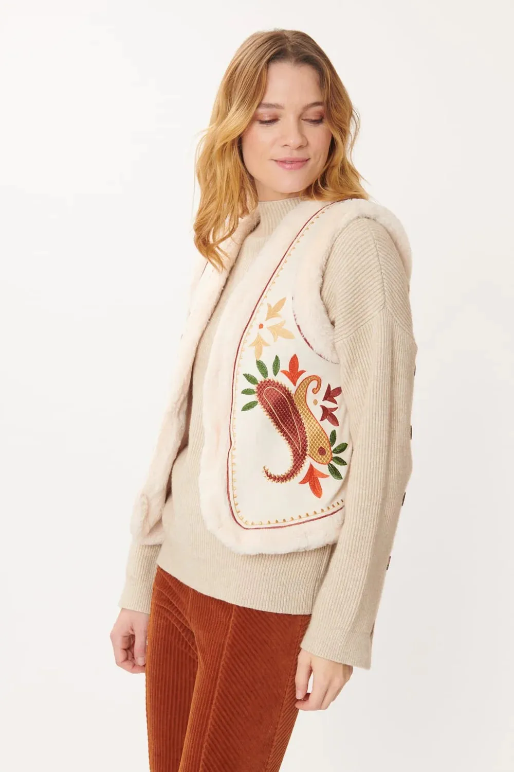 Gilet Embroidered Vest-Cream