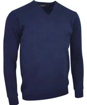 GLENMUIR Lomond V-Neck Lambswool Sweater - Mens - Navy