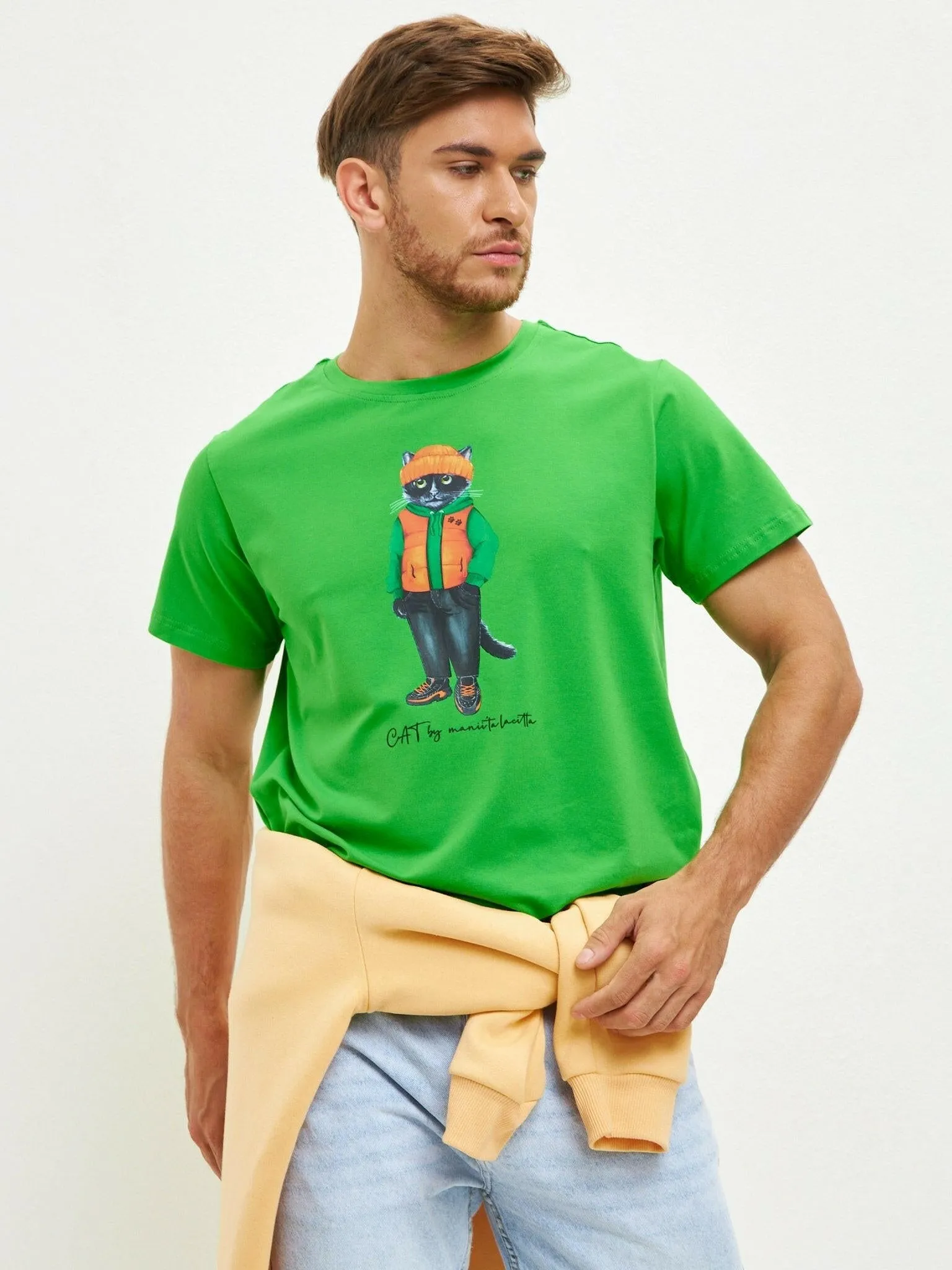 Green Printed T-shirt HOODIE CAT