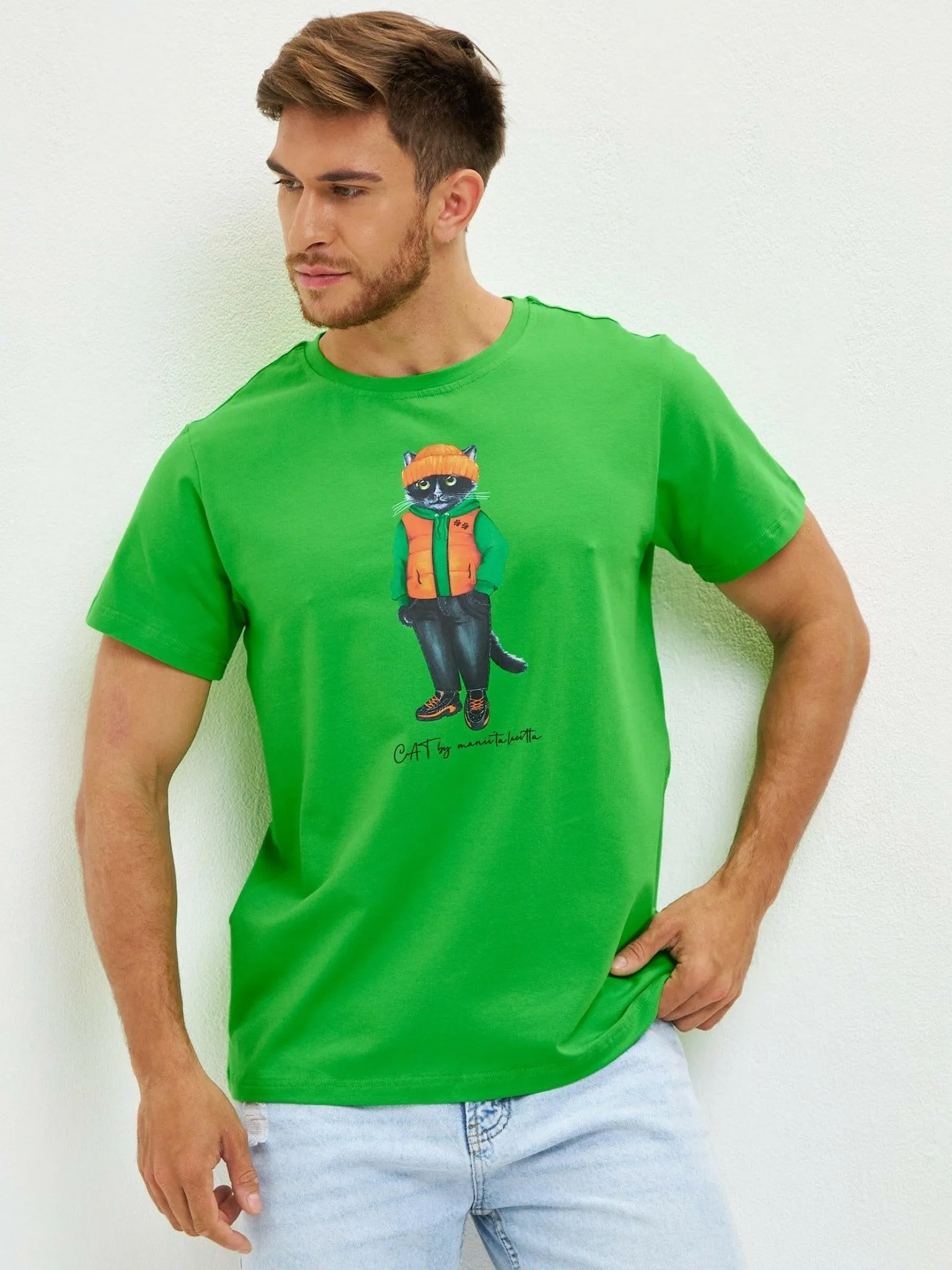 Green Printed T-shirt HOODIE CAT