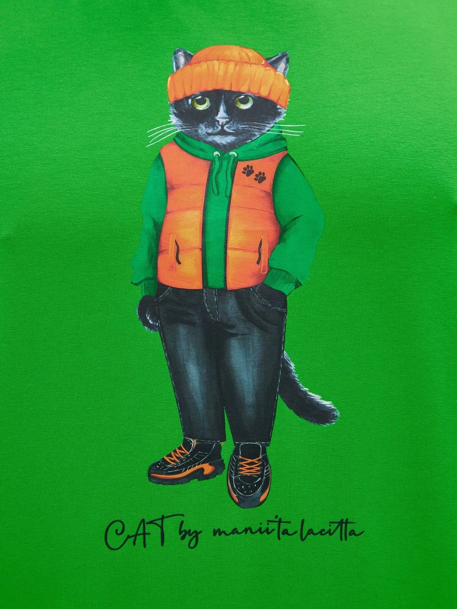 Green Printed T-shirt HOODIE CAT