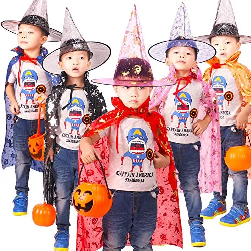 Halloween Cloak Cape Unisex Children Role Play Dress up Costume (Cape & Hat only)-Black