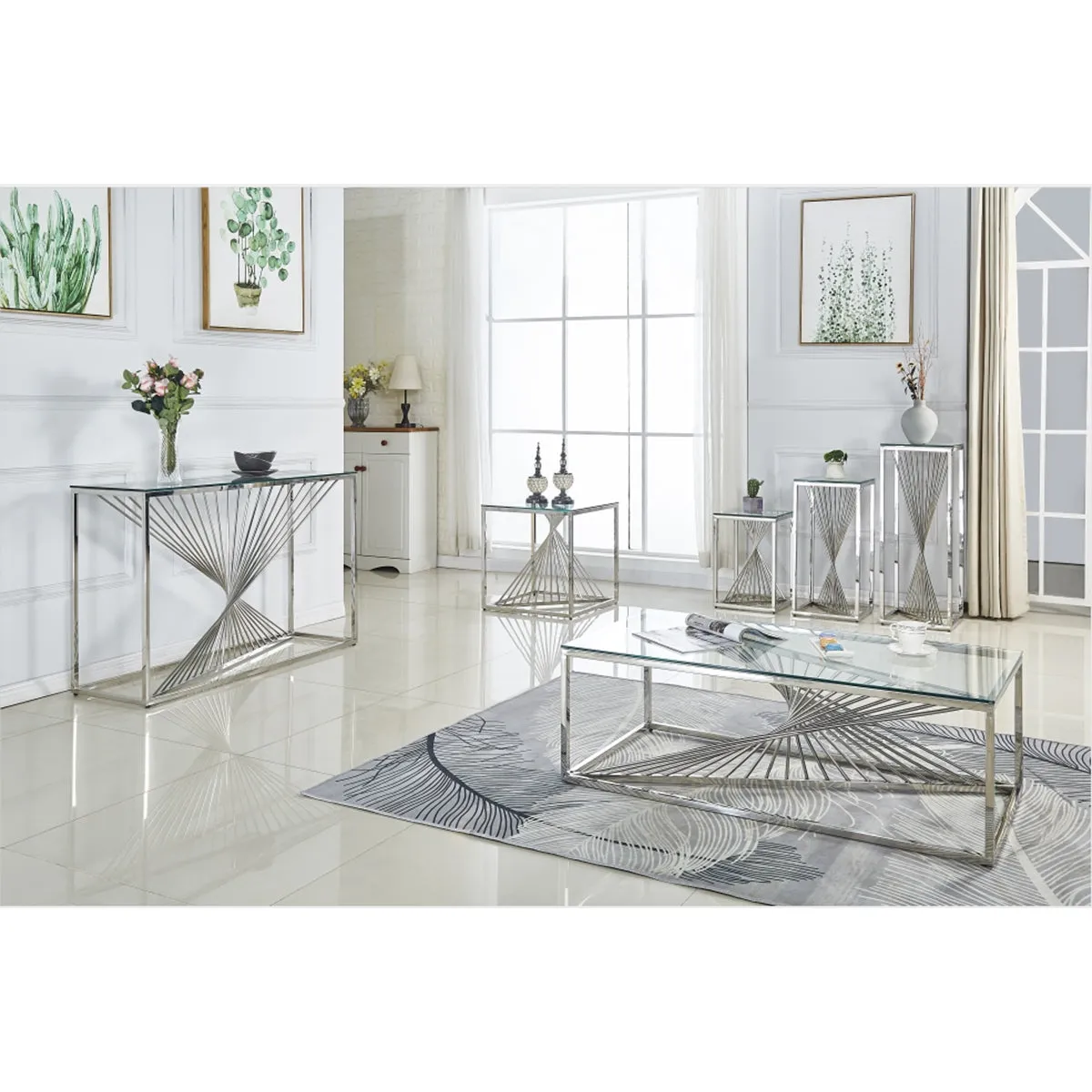 Helix Chrome Coffee Table with 8mm Glass Top - Modern Elegance for Your Living Room