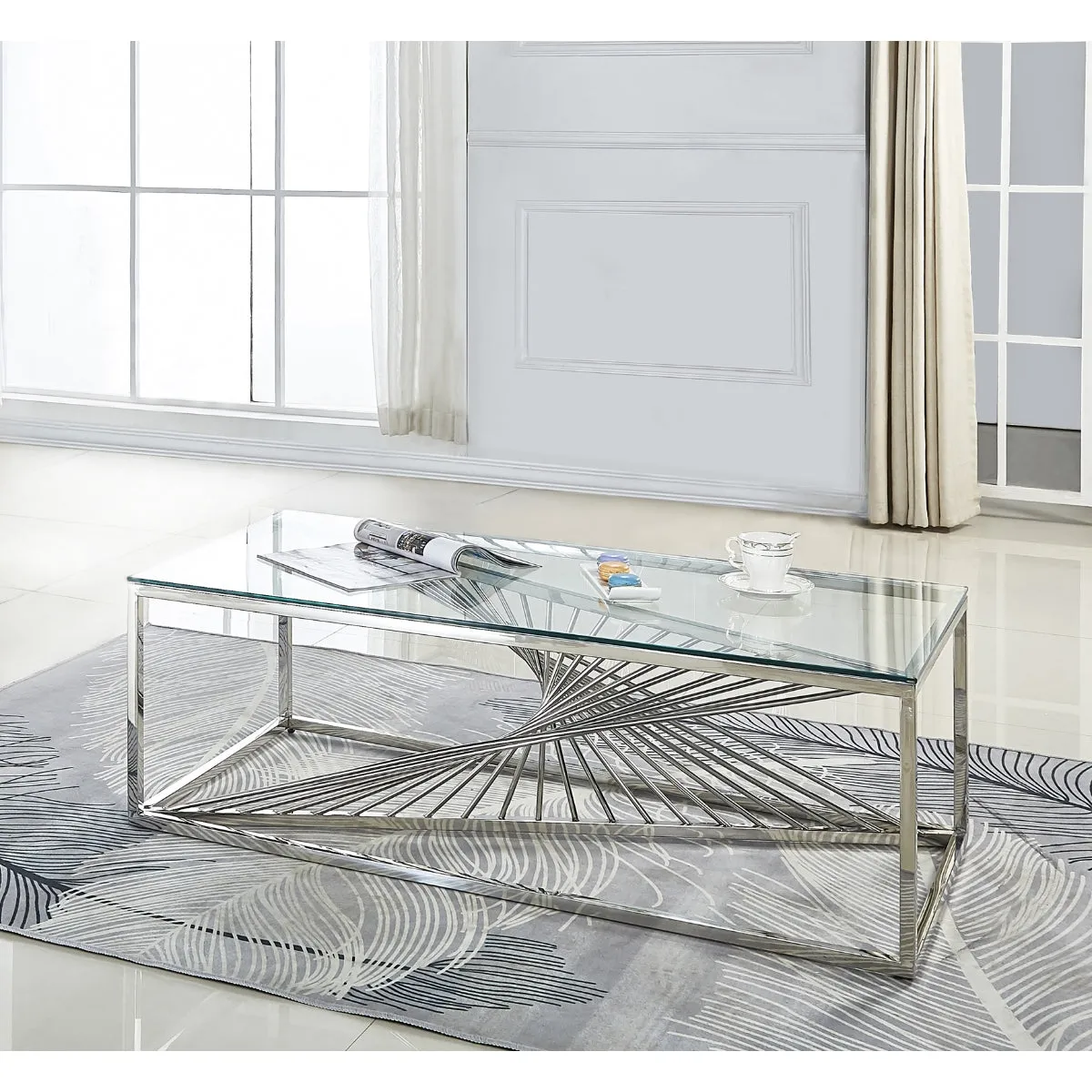 Helix Chrome Coffee Table with 8mm Glass Top - Modern Elegance for Your Living Room