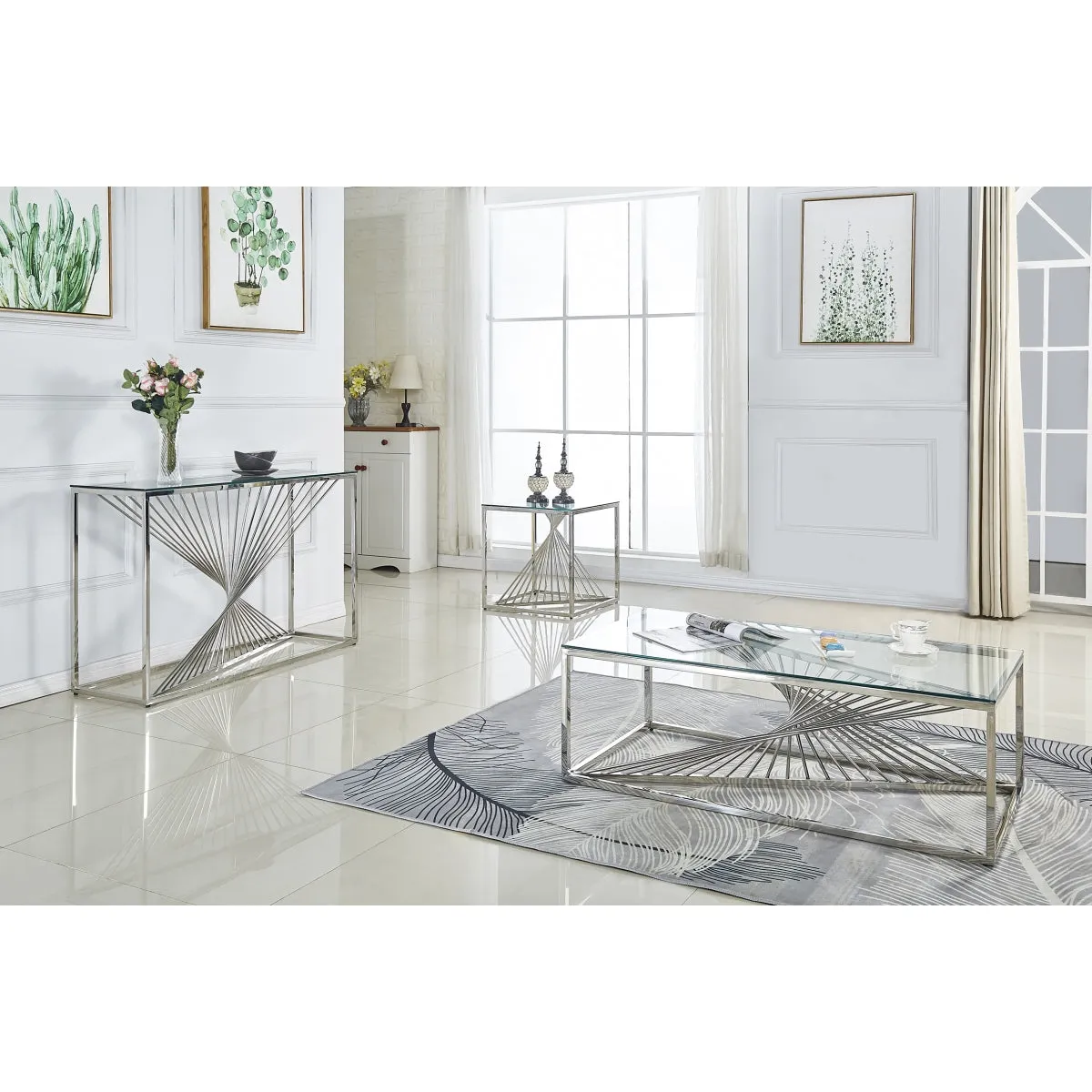 Helix Chrome Coffee Table with 8mm Glass Top - Modern Elegance for Your Living Room