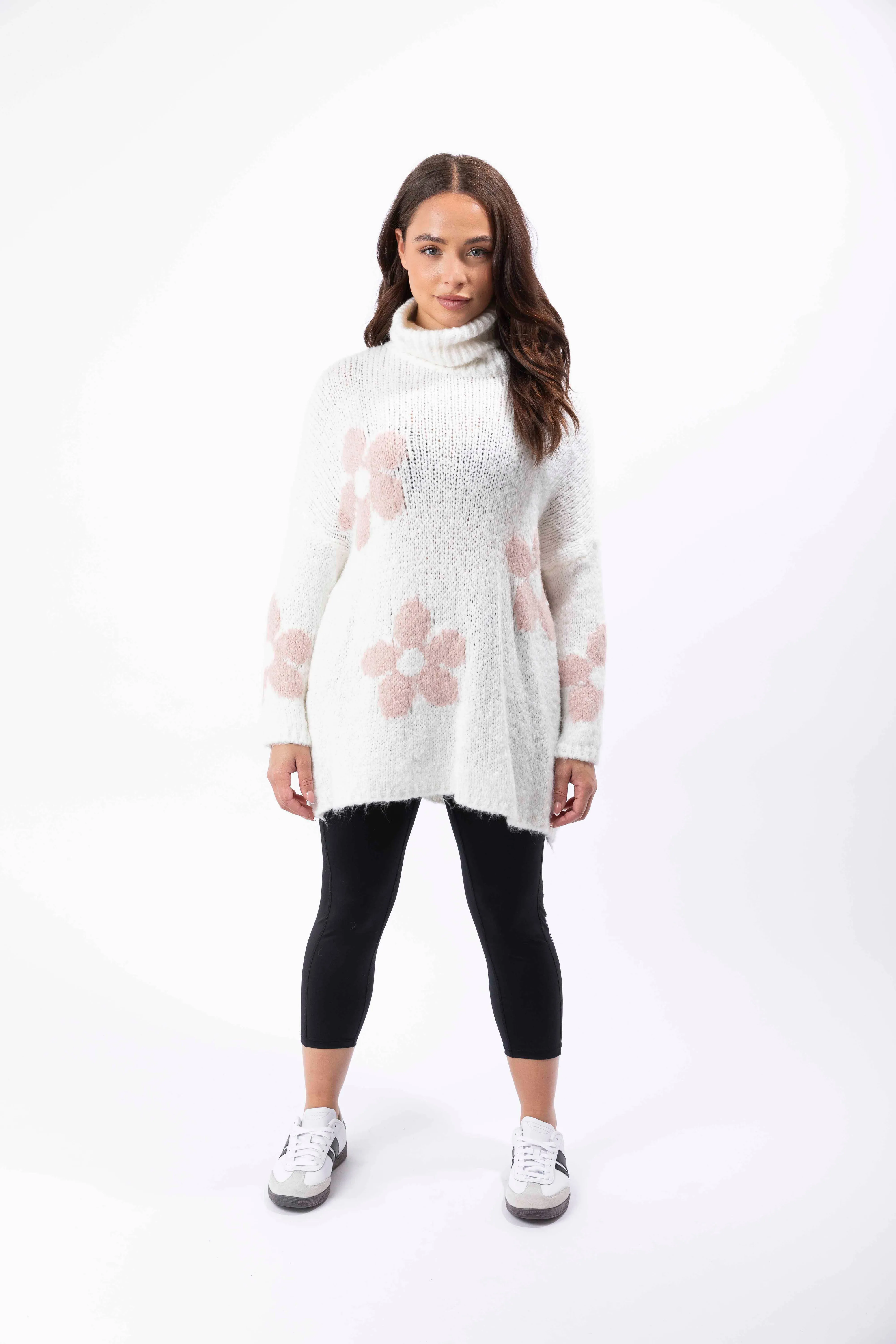 High Neck Super Soft Knit Floral Pattern Pullover