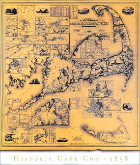 Historic Cape Cod Wall Map (1858) Poster Reproduction - Image Source International