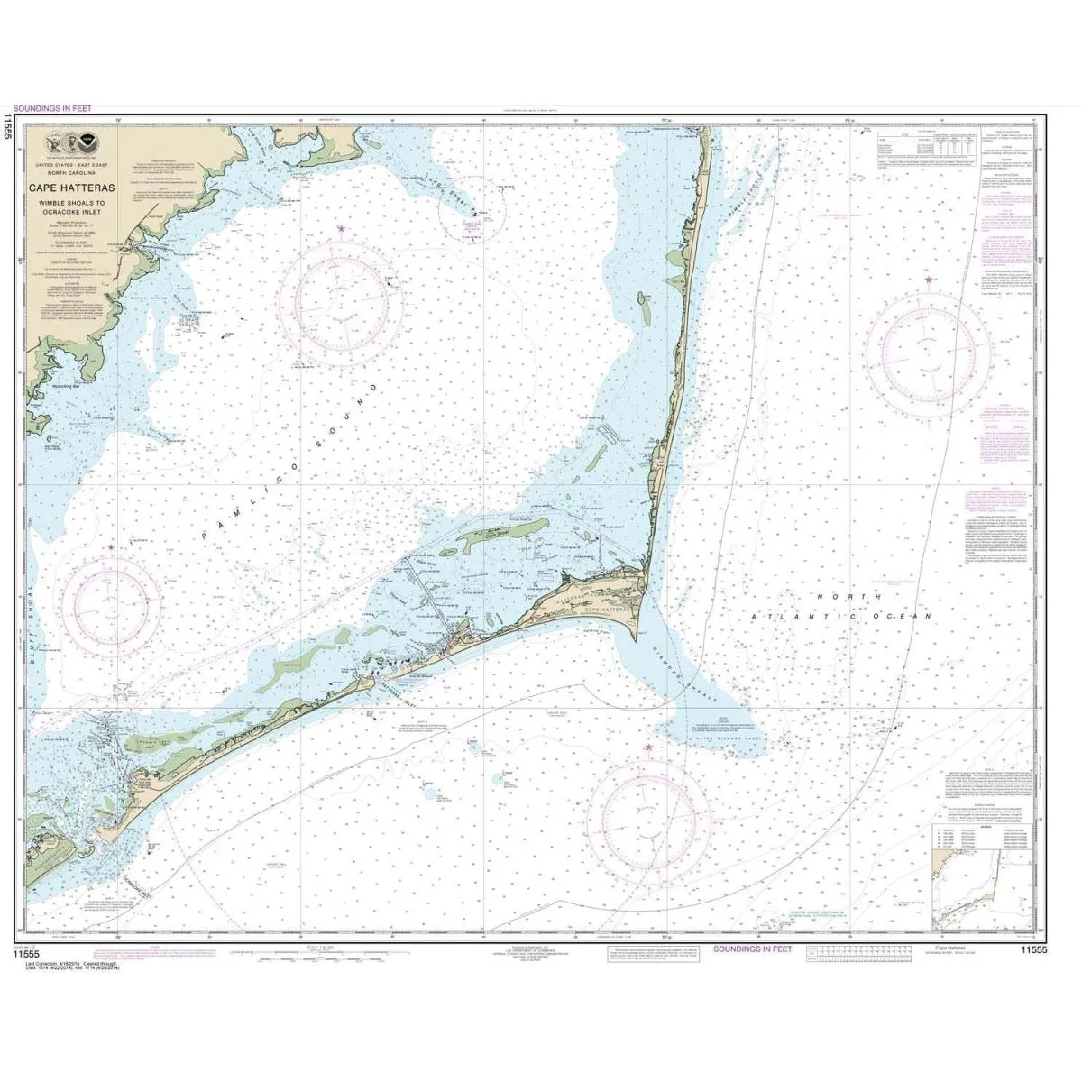 Historical NOAA Chart 11555: Cape Hatteras-Wimble Shoals to Ocracoke Inlet