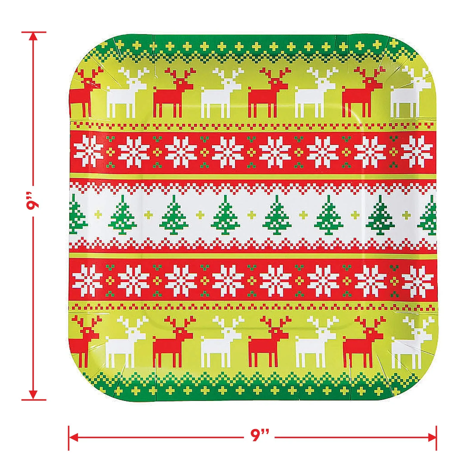 Holiday Ugly Sweater Patterned Square Paper Dinner Plates &"Go Ugly" Lunch Napkins (Serves 16)