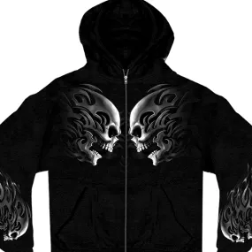 Hot Leathers GMZ4105 Men’s ‘Head Butt Skulls’ Black Hoodie with Zipper Closure