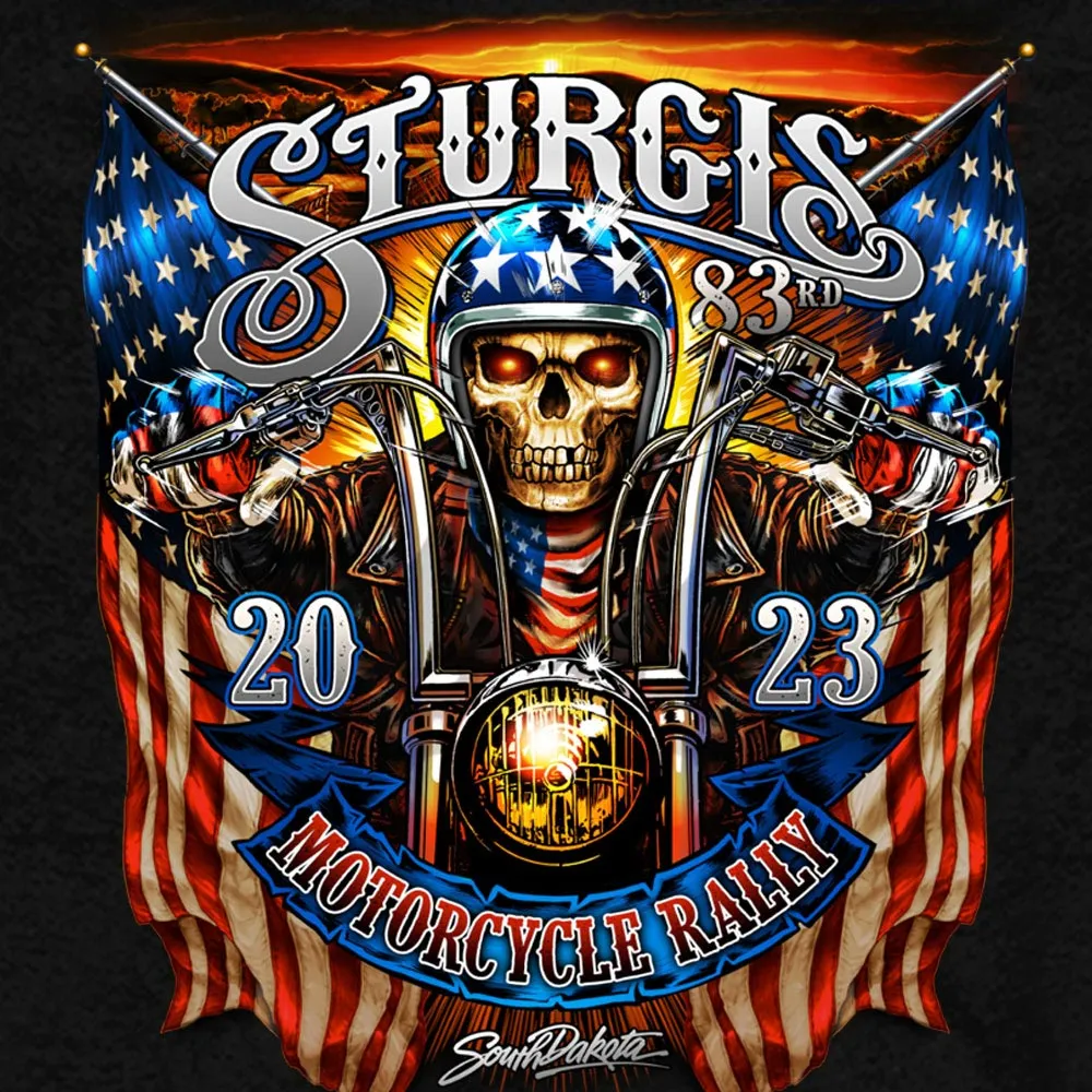 Hot Leathers SPB4067 Men's Black 2023 Sturgis # 1 American Double Sided Print Hoodie