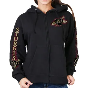 Hot Leathers SPL4848 Women's Black 2023 Sturgis Rose Wings Hoodie