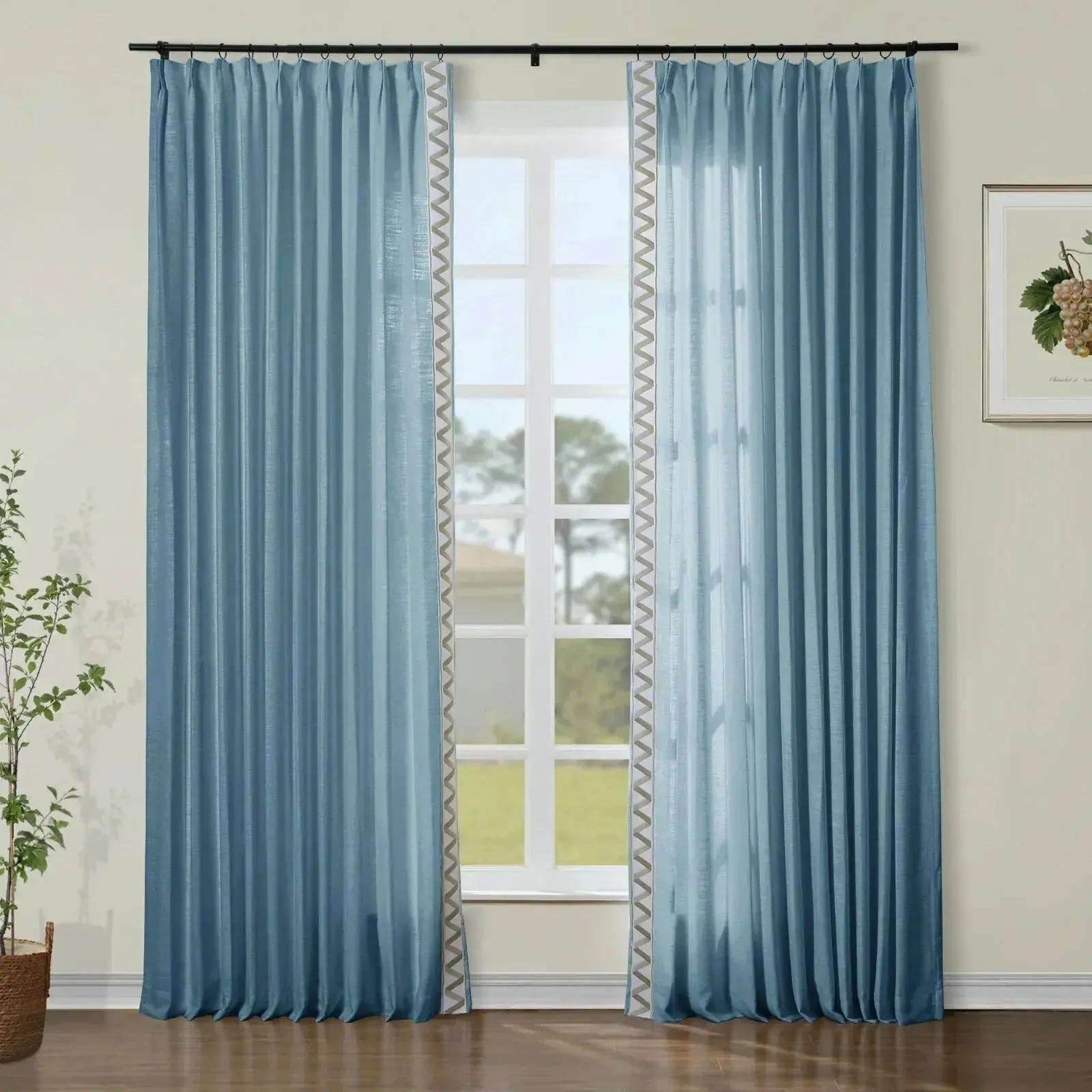 Isabella Cotton Curtains with Border Trim (Sold per Pair)