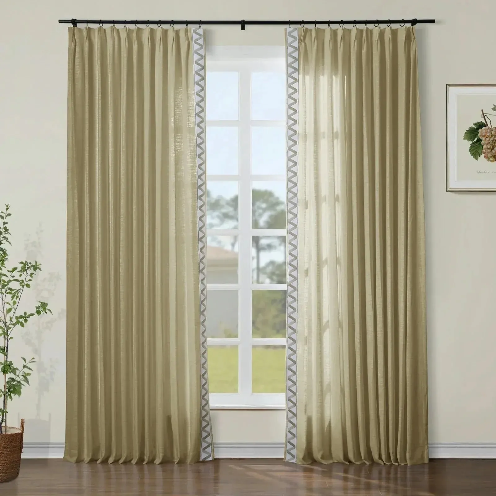 Isabella Cotton Curtains with Border Trim (Sold per Pair)