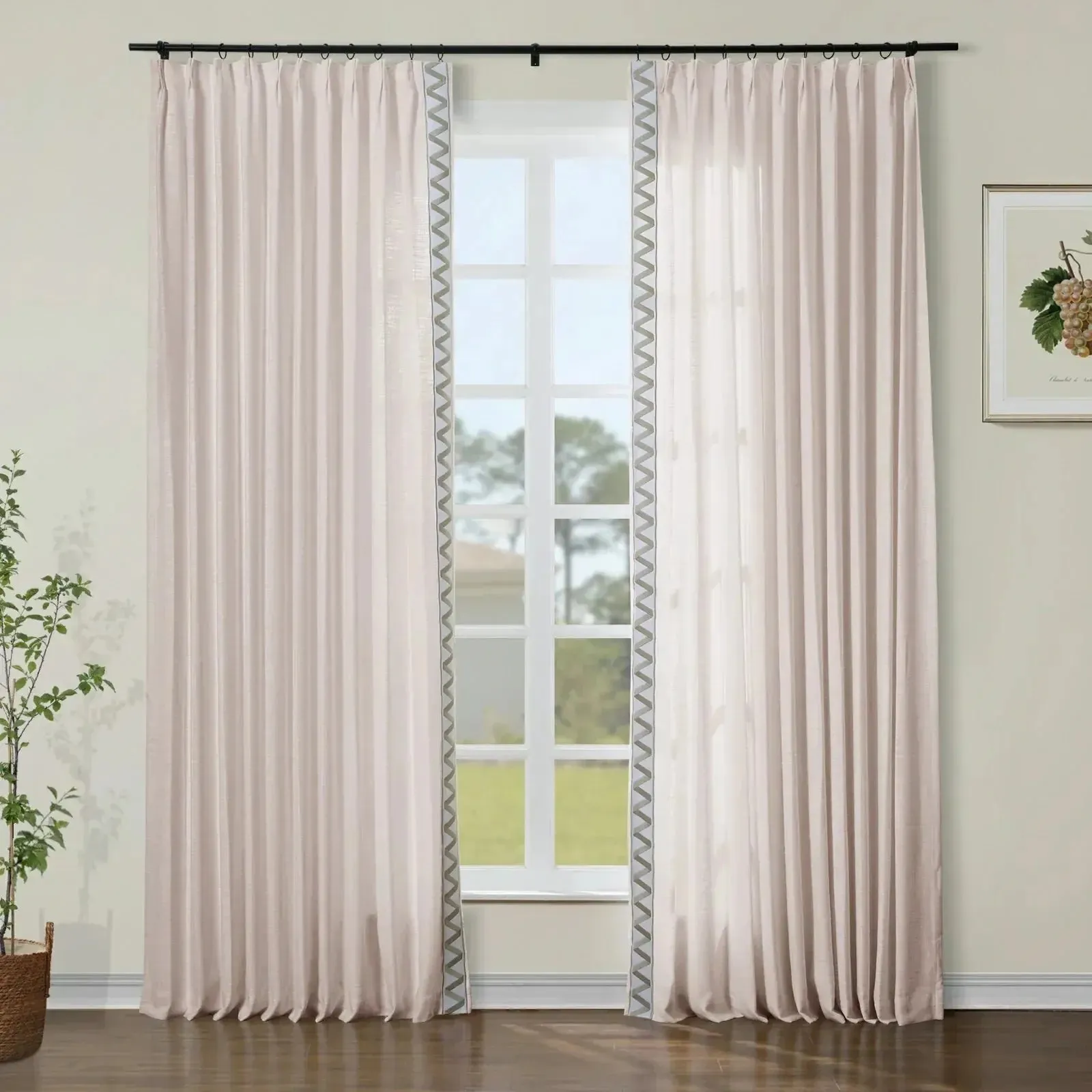 Isabella Cotton Curtains with Border Trim (Sold per Pair)