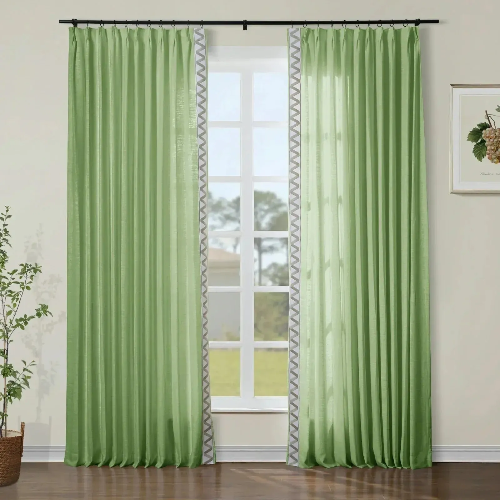 Isabella Cotton Curtains with Border Trim (Sold per Pair)