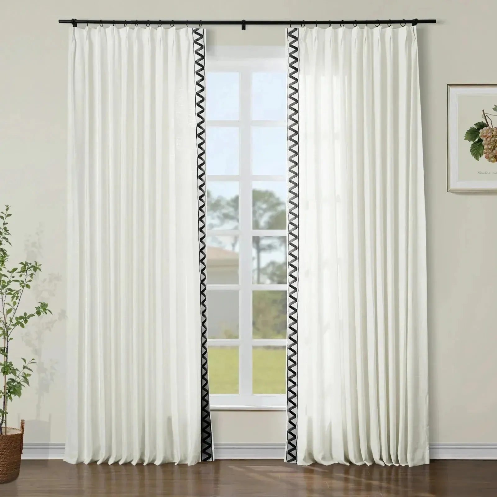 Isabella Cotton Curtains with Border Trim (Sold per Pair)