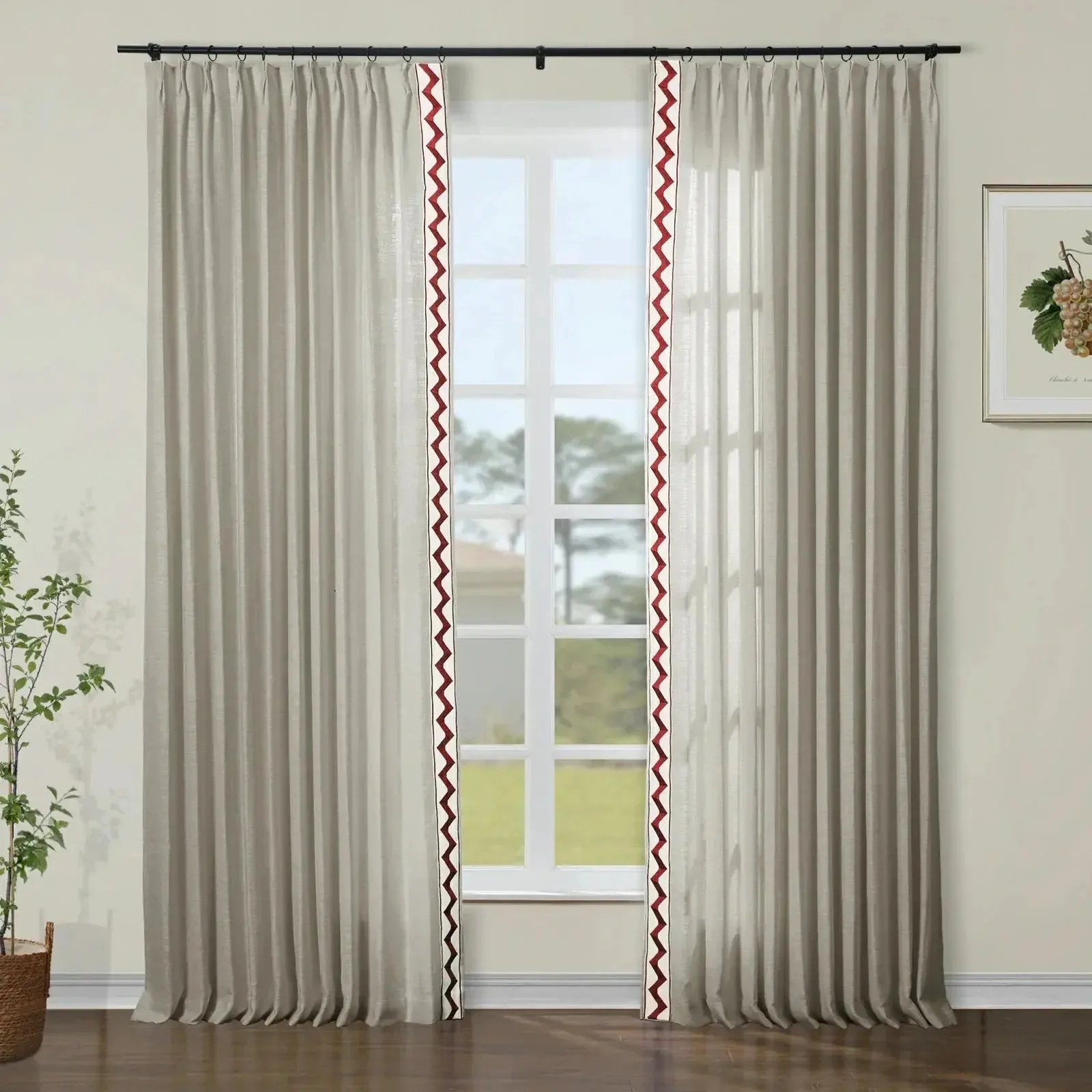 Isabella Cotton Curtains with Border Trim (Sold per Pair)