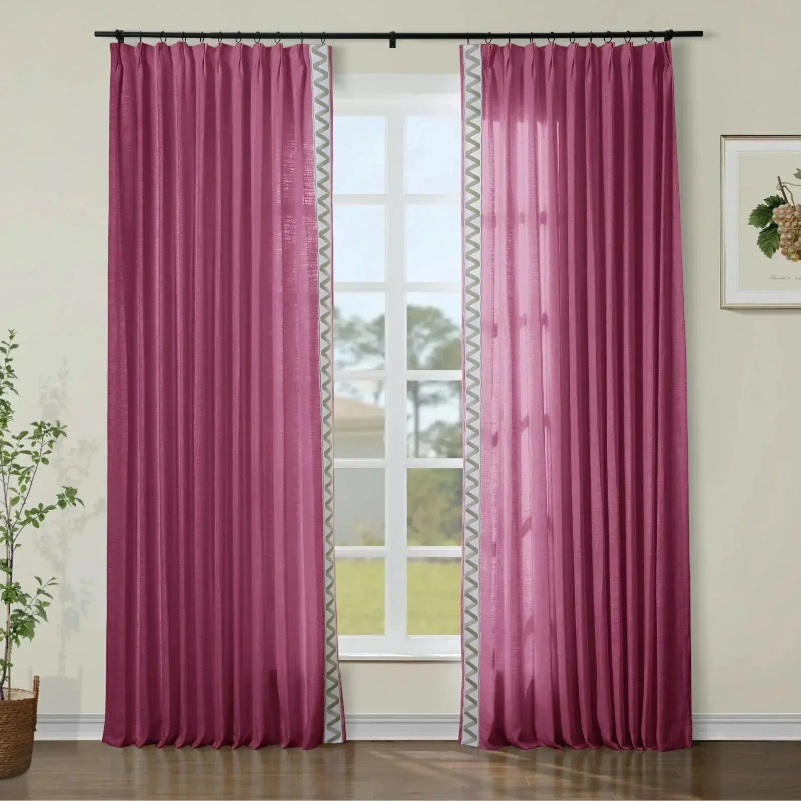 Isabella Cotton Curtains with Border Trim (Sold per Pair)